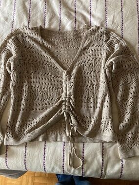 Beige Open Knit Tie Front Cardigan M